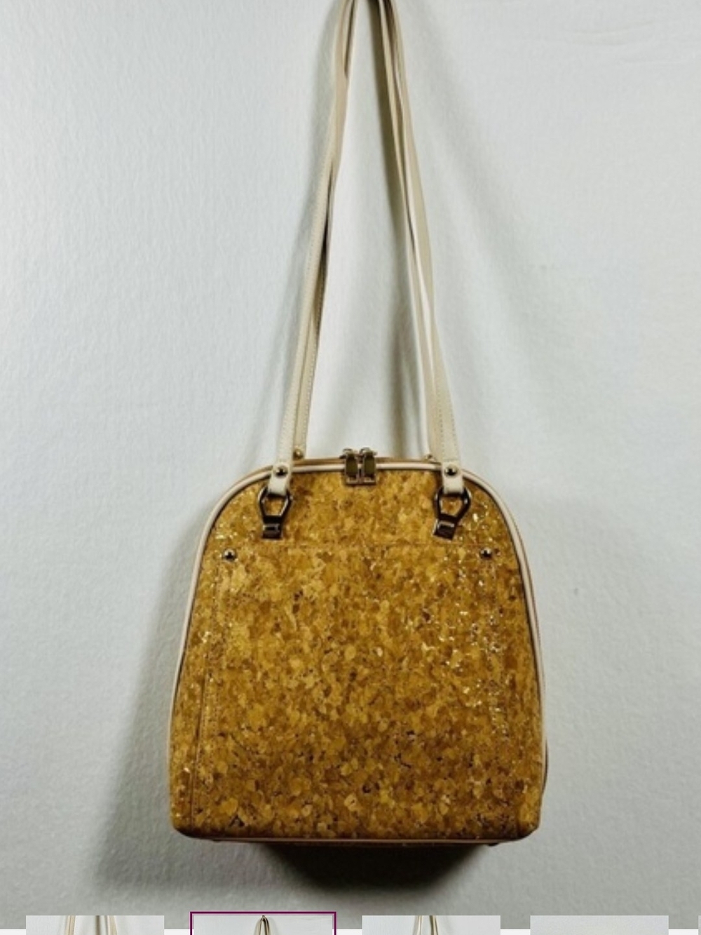 Miztique Cream and Cork Metallic Tote Bag - Stylish Women’s Shoulder Bag, Gold